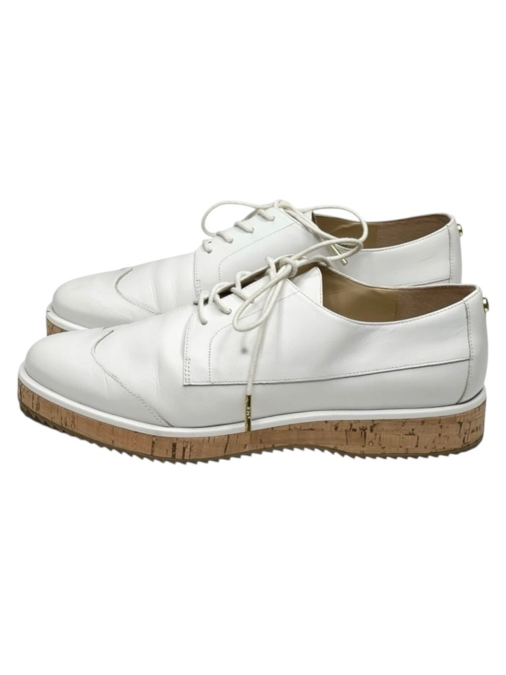 new Michael Kors ❁ Zane Leather Wingtip Cork Platform Espadrilles ❁ Optic White - Picture 7 of 16